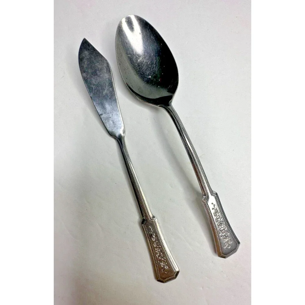 Rogers Landscape Floral Stainless Flatware Replacement Spoon Butter Knife 2 Pc